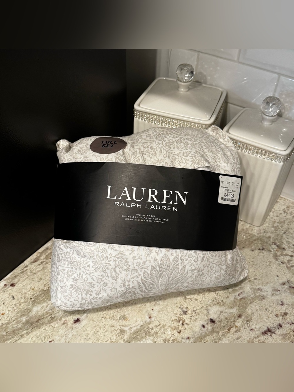 Lauren Ralph Lauren White with Light Gray Damask Full Sheet Set